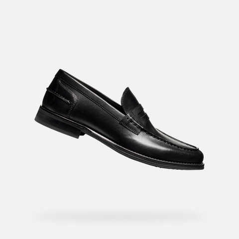 Mocassins de couro ELLMOOR HOMEM Preto | GEOX
