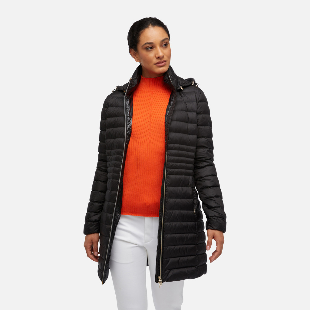 Geox® JAYSEN WOMAN: Black Full-length quilted coat | Geox ®