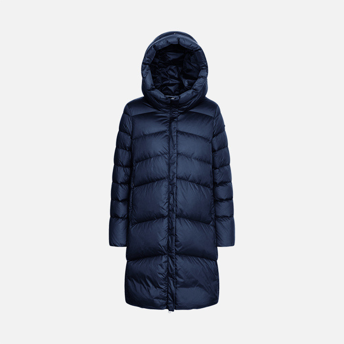 Full-length quilted coat ADRYA WOMAN Dark eclipse blue | GEOX