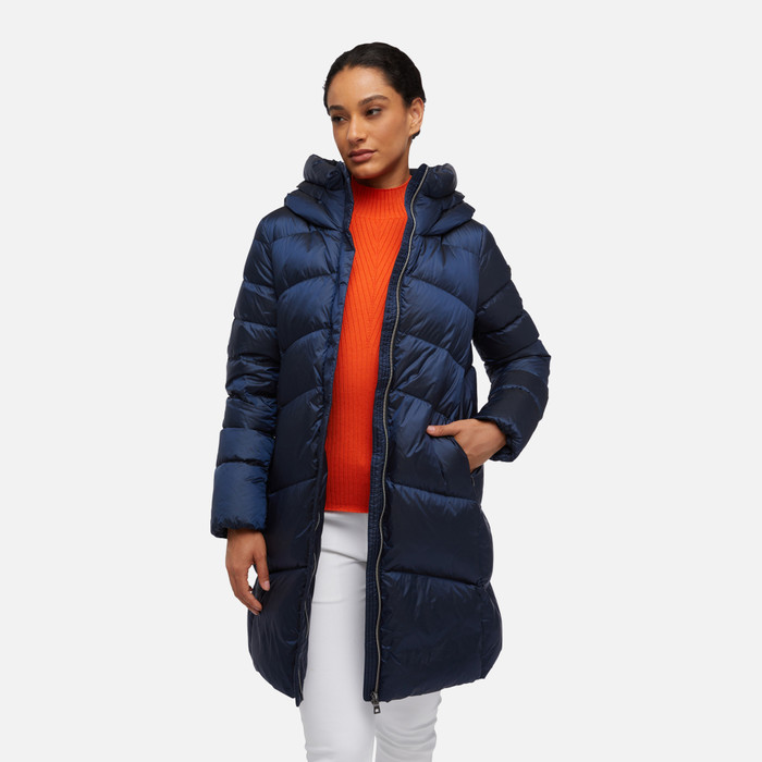 Geox ADRYA Full Length Quilted Coat eclipse blue Woman Geox