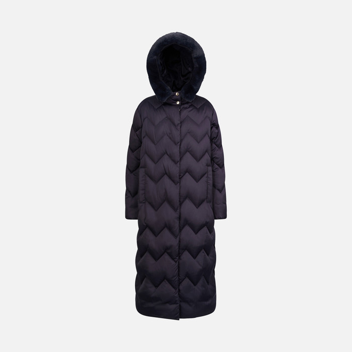 Geox® CHLOO: Full-Length Quilted Coat dark blue Woman | Geox®