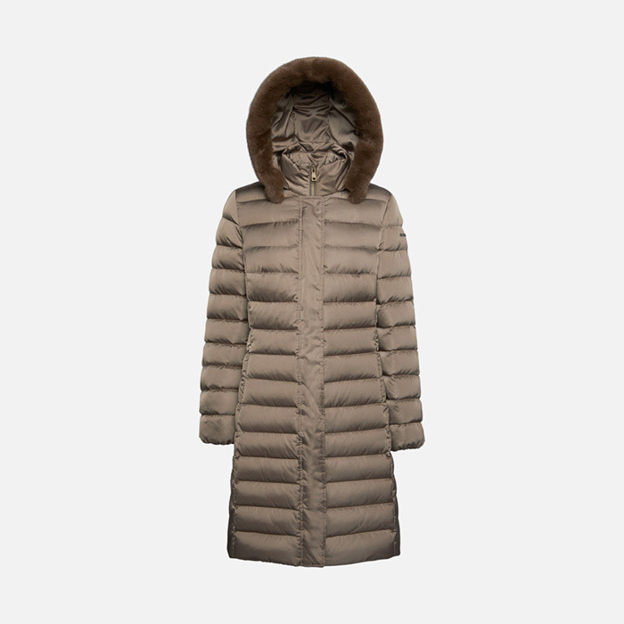 Full-length quilted coat BETTANIE WOMAN Walnut | GEOX