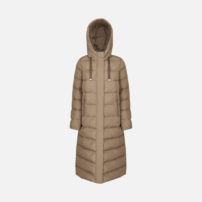 Full-length quilted coat ANYLLA WOMAN Walnut | GEOX