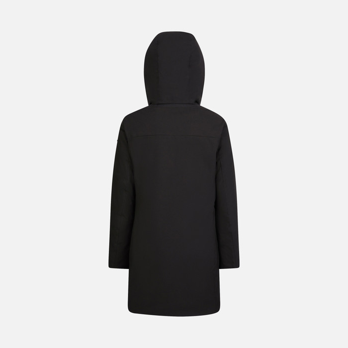 Geox® SPHERICA LONG PARK: Long Parka black Woman | Geox®