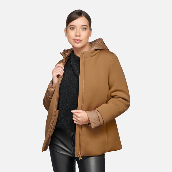 Jacket with hood CRISTAEL WOMAN Tiger's eye | GEOX