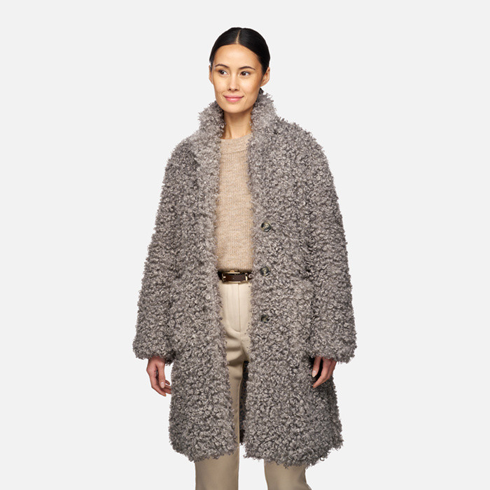 Long coat DIAMOND WOMAN Gray Flannel | GEOX