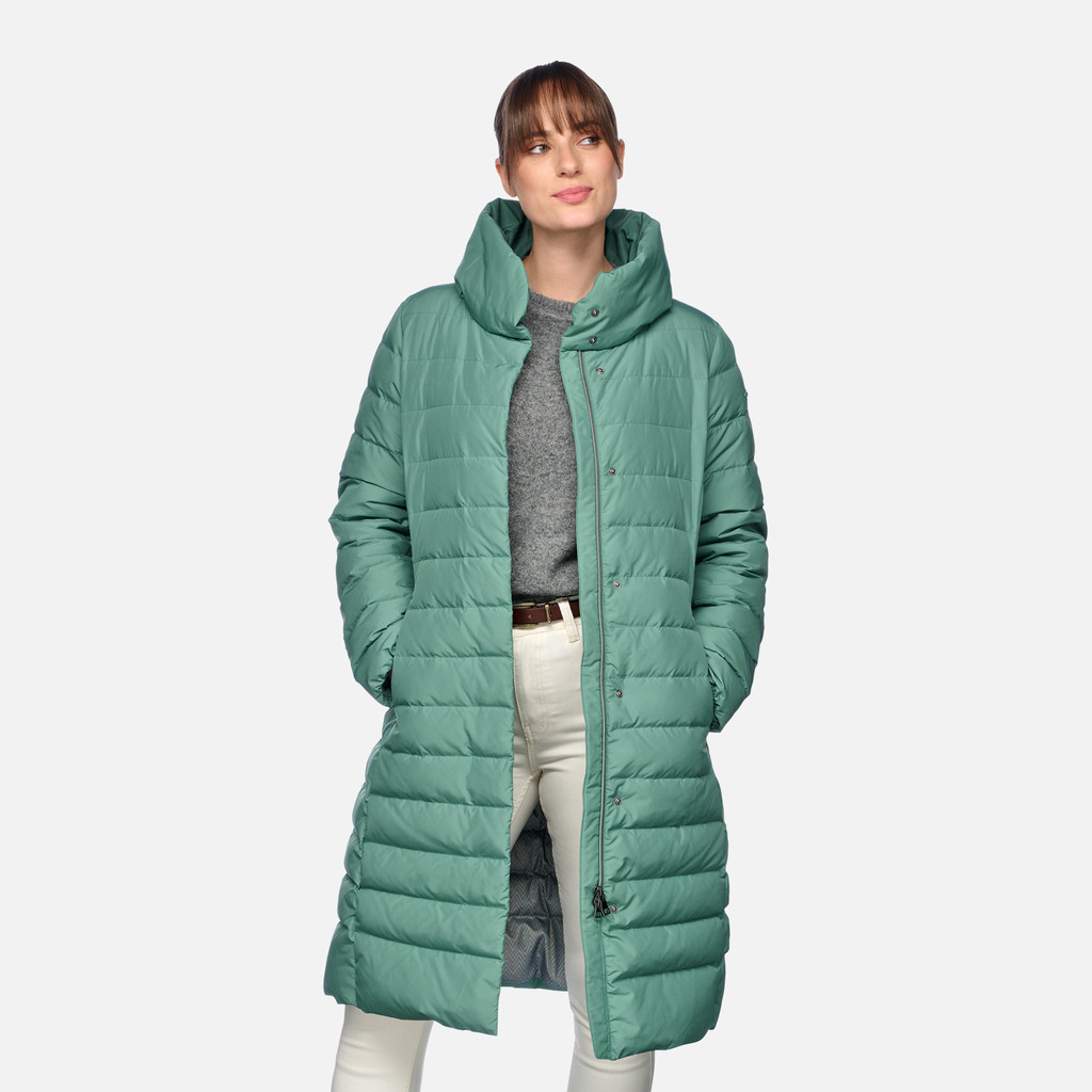 Full-length quilted coat CATRIA WOMAN Deep sea - image number 3 | GEOX