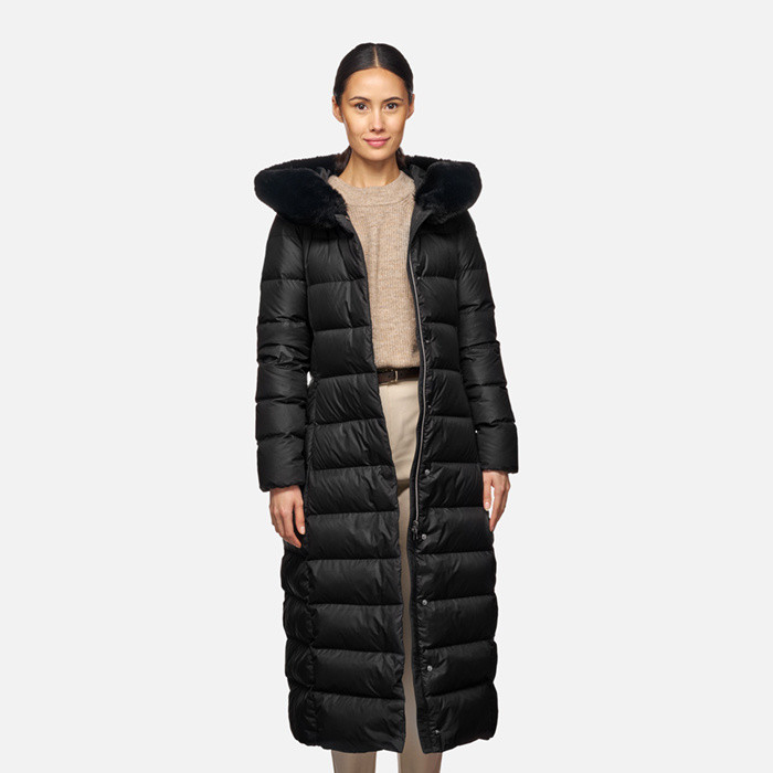 Full-length quilted coat DIAMOND WOMAN Black | GEOX