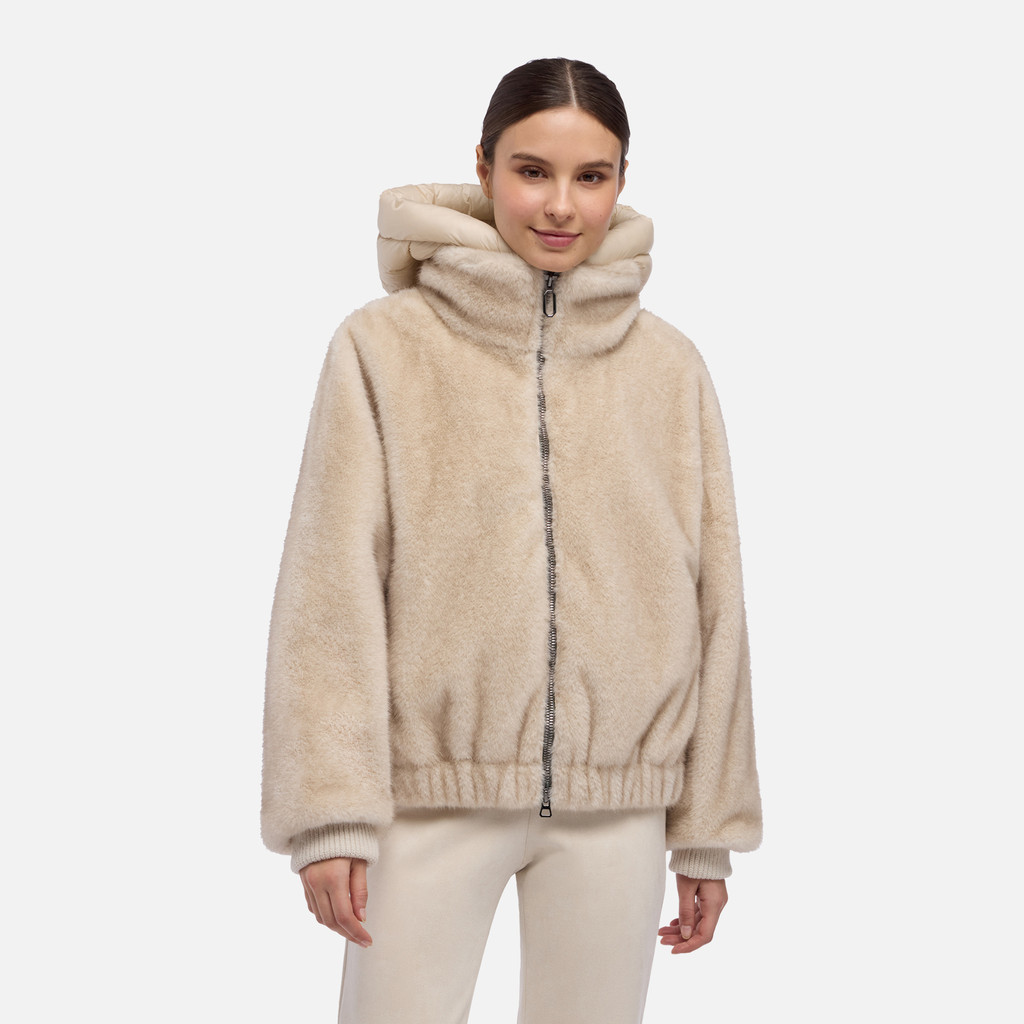Jacket with hood SPHERICA WOMAN Sand/Mid Moonbeam - image number 1 | GEOX