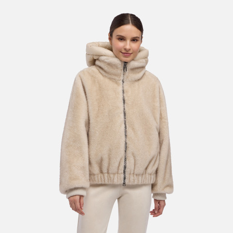 Jacket with hood SPHERICA WOMAN Sand/Mid Moonbeam - image number 1 | GEOX
