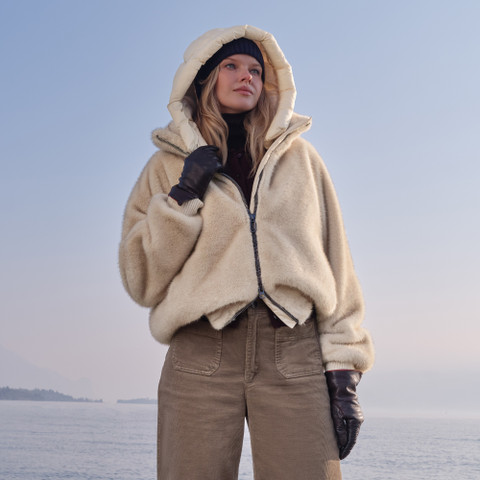 Jacket with hood SPHERICA WOMAN Sand/Mid Moonbeam - image number 10 | GEOX