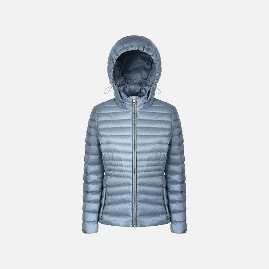 Short down jacket JAYSEN WOMAN Faded denim - image number 0 | GEOX