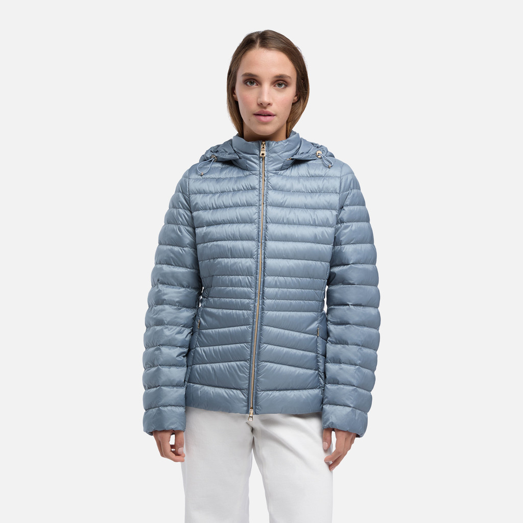 Short down jacket JAYSEN WOMAN Faded denim - image number 1 | GEOX