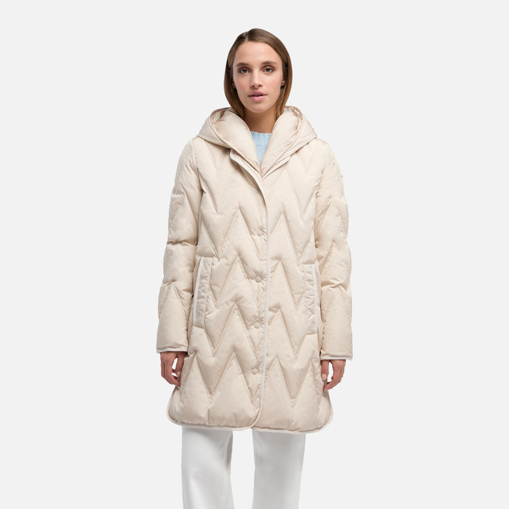 Full-length quilted coat PLUMMERY WOMAN Mid Moonbeam - image number 1 | GEOX