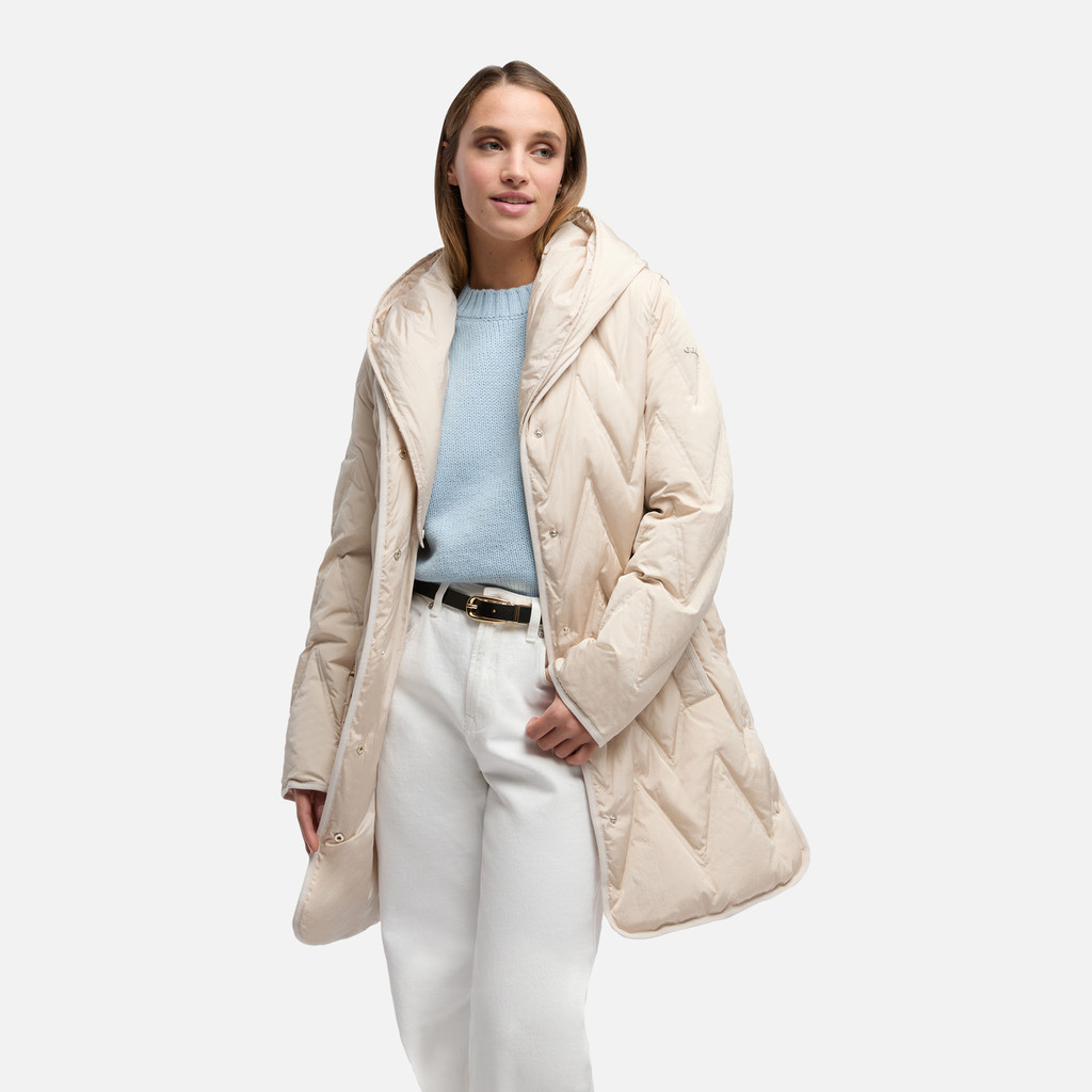 Full-length quilted coat PLUMMERY WOMAN Mid Moonbeam - image number 3 | GEOX