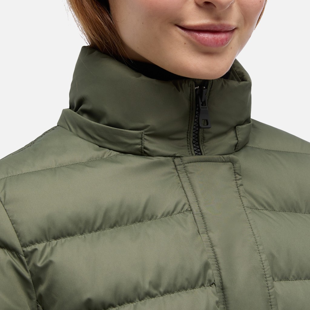 Lange Daunenjacke CATRIA DAME Militärgrün - image number 4 | GEOX