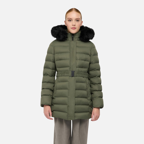 Lange Daunenjacke CATRIA DAME Militärgrün - image number 1 | GEOX