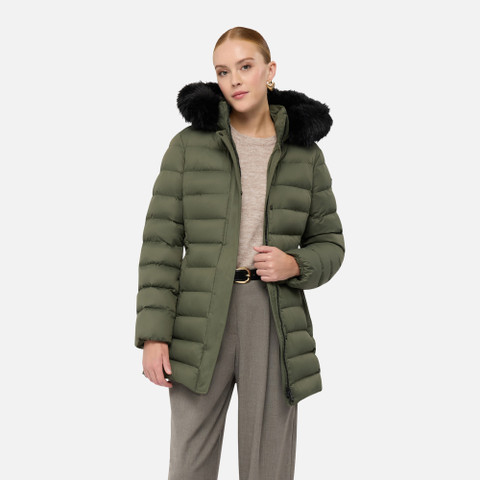 Lange Daunenjacke CATRIA DAME Militärgrün | GEOX