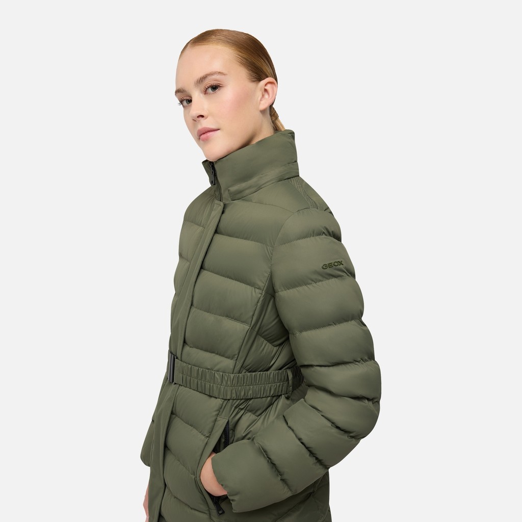 Lange Daunenjacke CATRIA DAME Militärgrün - image number 3 | GEOX