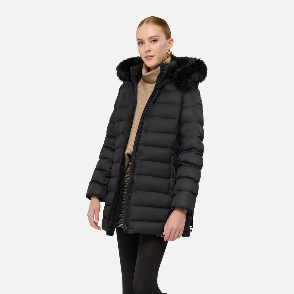 Full-length quilted coat CATRIA WOMAN Black - image number 3 | GEOX