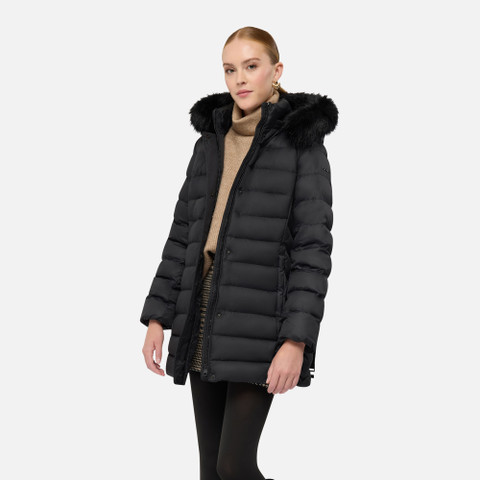 Full-length quilted coat CATRIA WOMAN Black - image number 3 | GEOX