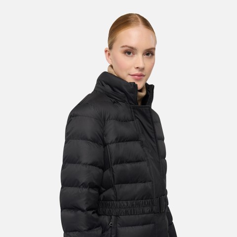 Full-length quilted coat CATRIA WOMAN Black - image number 3 | GEOX