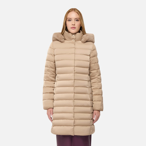 Full-length quilted coat BETTANIE WOMAN Natural - image number 1 | GEOX