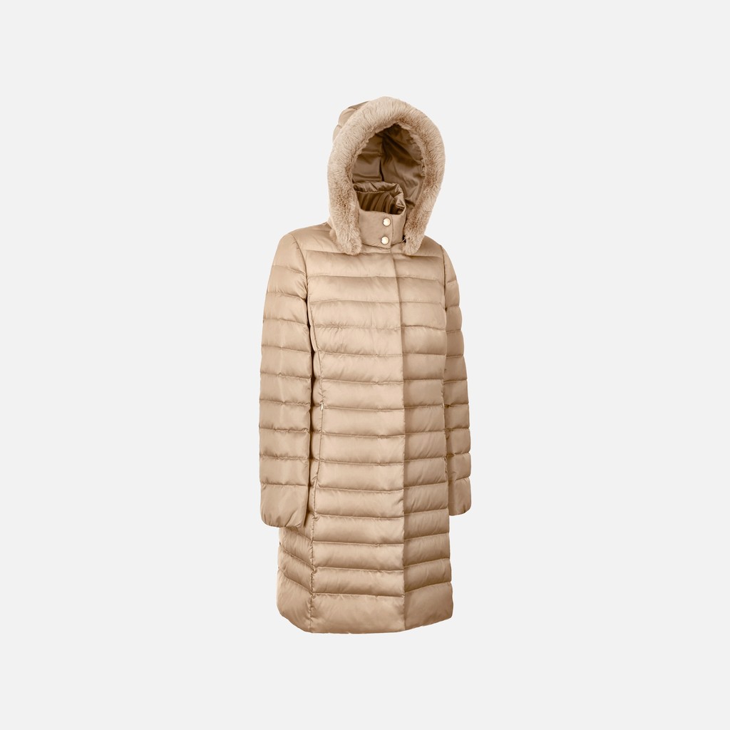 Full-length quilted coat BETTANIE WOMAN Natural - image number 5 | GEOX