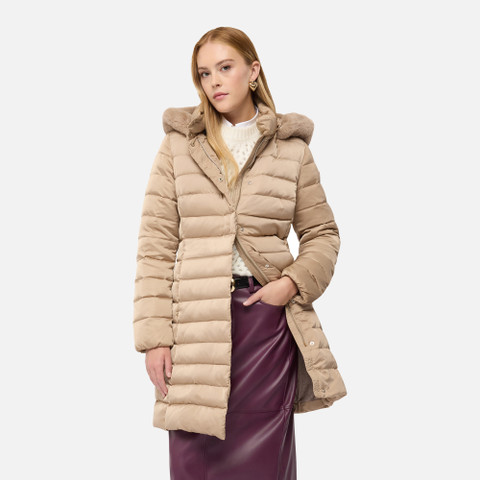 Full-length quilted coat BETTANIE WOMAN Natural - image number 0 | GEOX