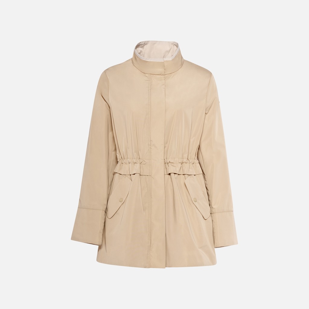 Mid-season jacket MARYEMY WOMAN Oxford tan/Moonbeam - image number 4 | GEOX