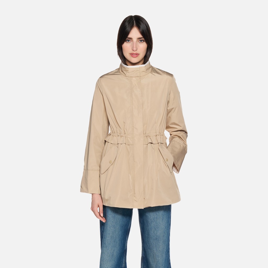 Mid-season jacket MARYEMY WOMAN Oxford tan/Moonbeam - image number 1 | GEOX