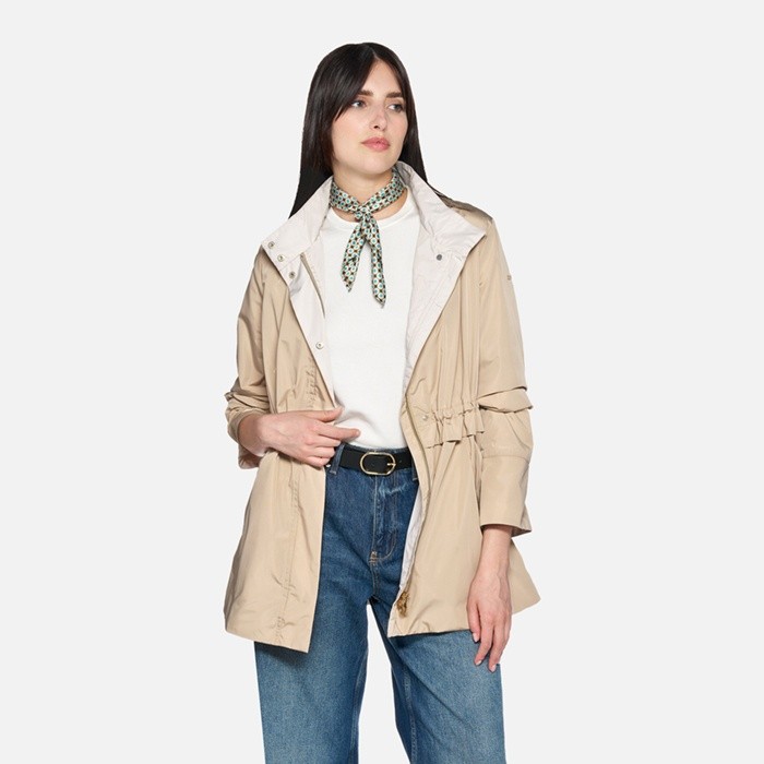 Mid-season jacket MARYEMY WOMAN Oxford tan/Moonbeam | GEOX