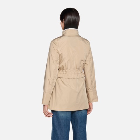 Mid-season jacket MARYEMY WOMAN Oxford tan/Moonbeam - image number 2 | GEOX