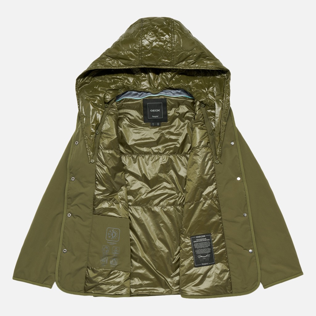 Veste &agrave; capuche PLUMMERY FEMME Vert olive - image number 5 | GEOX