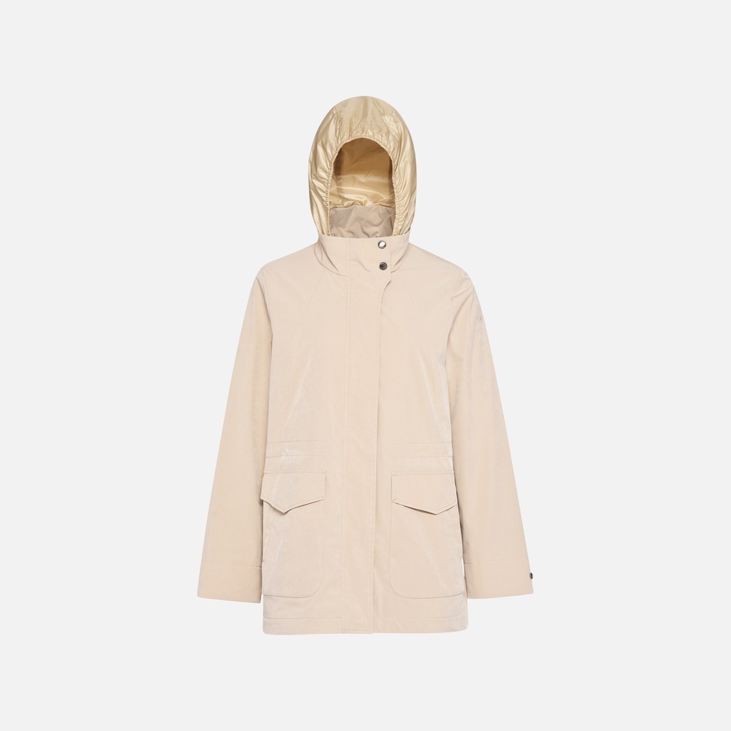 Jacket with hood CLAUDIN WOMAN Oxford tan - image number 4 | GEOX
