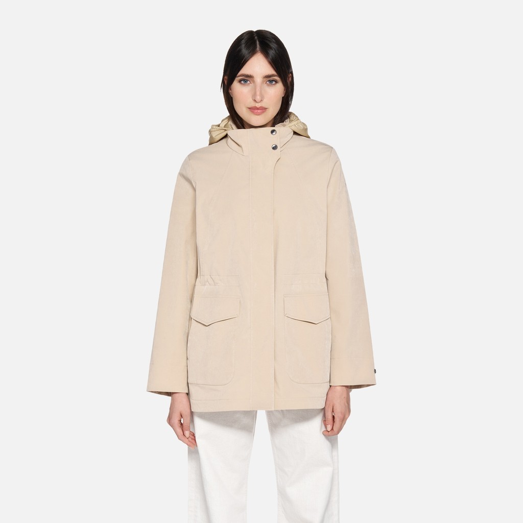 Jacket with hood CLAUDIN WOMAN Oxford tan - image number 1 | GEOX