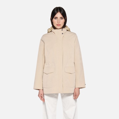 Jacket with hood CLAUDIN WOMAN Oxford tan - image number 1 | GEOX
