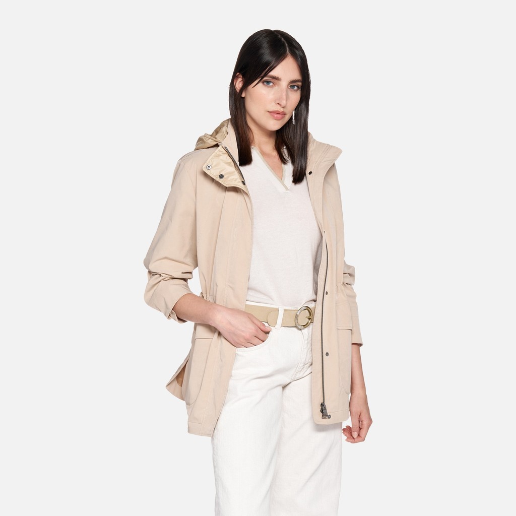 Jacket with hood CLAUDIN WOMAN Oxford tan - image number 0 | GEOX