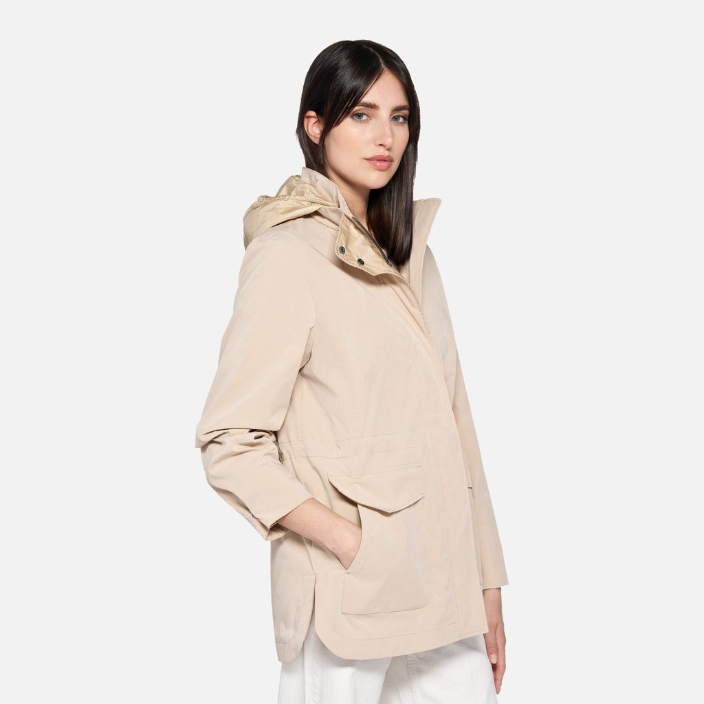 Jacket with hood CLAUDIN WOMAN Oxford tan - image number 3 | GEOX