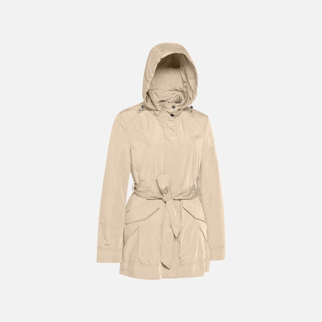 Jacket with hood ANNYA WOMAN Oxford tan - image number 1 | GEOX