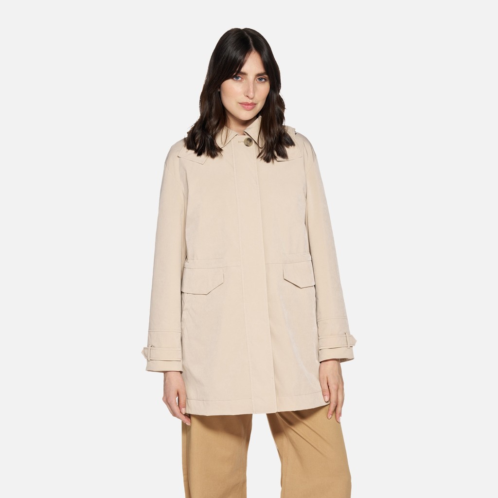 Jacket with hood MANTINEA WOMAN Oxford tan - image number 1 | GEOX