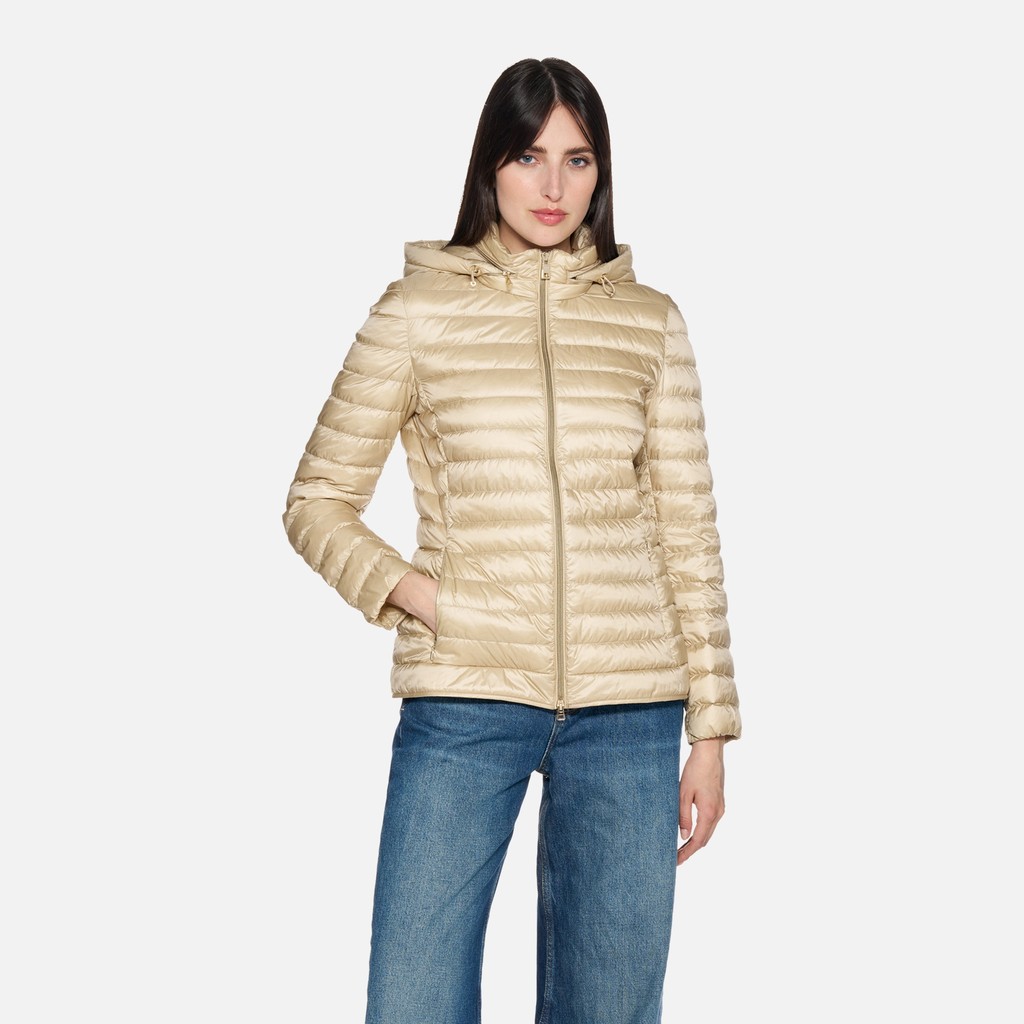 Short down jacket JAYSEN WOMAN Oxford tan - image number 1 | GEOX