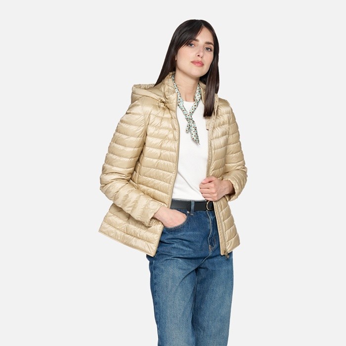 Short down jacket JAYSEN WOMAN Oxford tan | GEOX