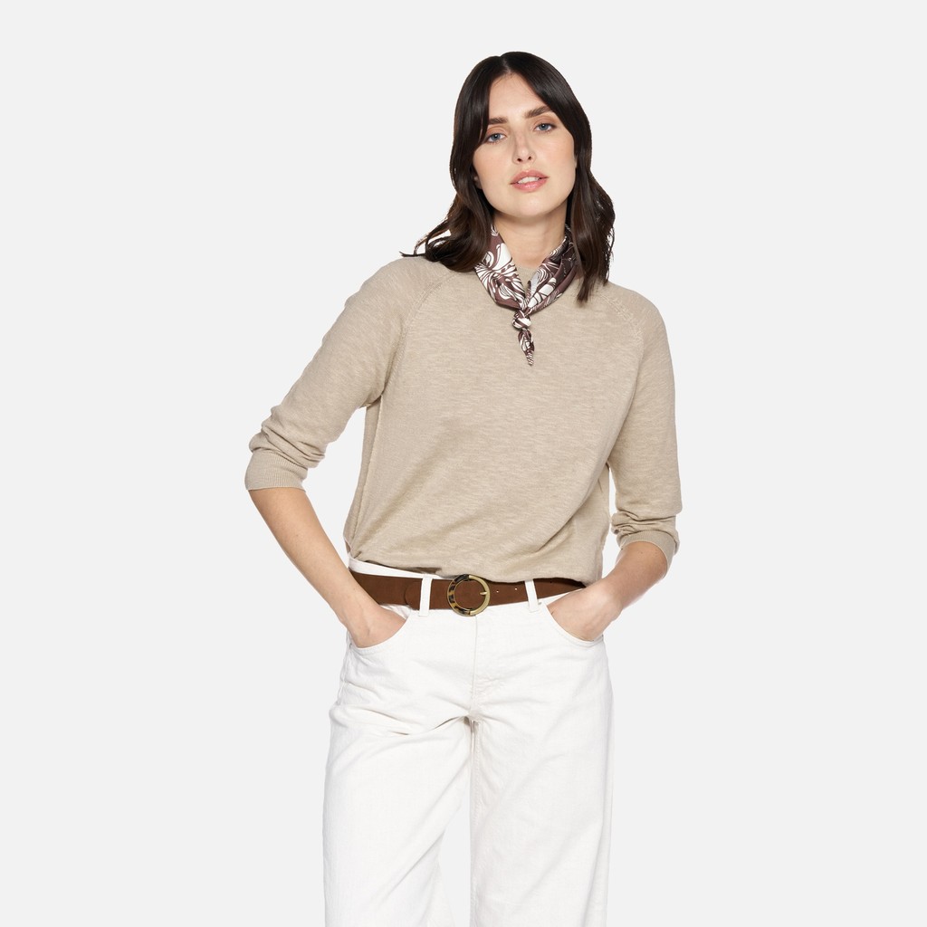 Crew-neck sweater KNIT WOMAN Humus - image number 0 | GEOX