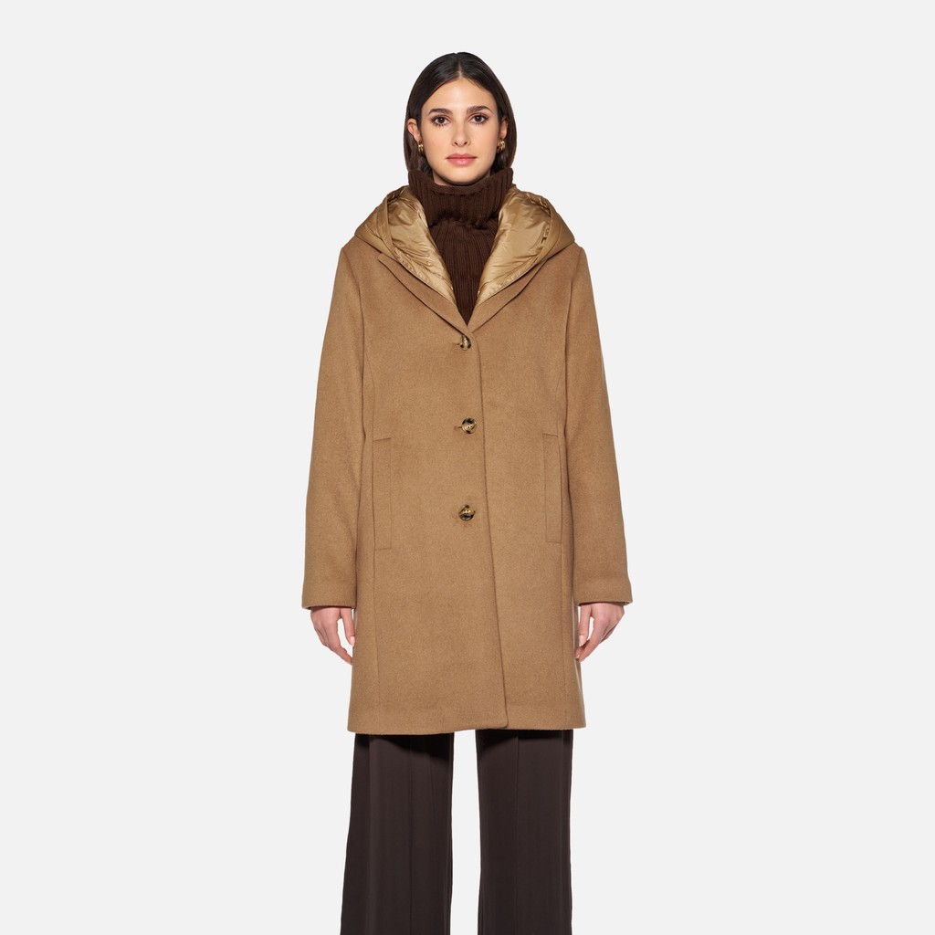 Woollen coats RAWELLE WOMAN Camel Gold - image number 1 | GEOX