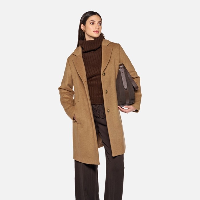 Woollen coats RAWELLE WOMAN Camel Gold | GEOX