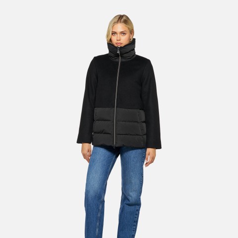 Coat with collar PLUETTE WOMAN Black/Black - image number 1 | GEOX