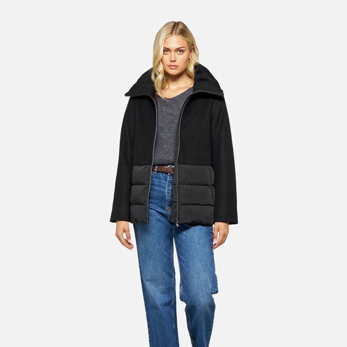Coat with collar PLUETTE WOMAN Black/Black | GEOX