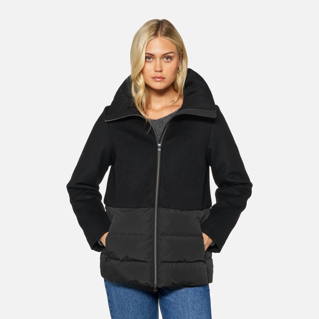 Coat with collar PLUETTE WOMAN Black/Black - image number 3 | GEOX