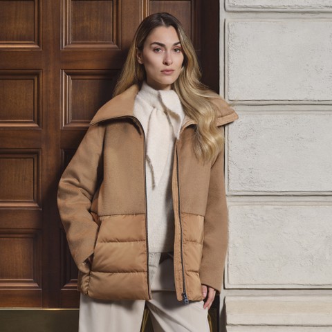 Coat with collar PLUETTE WOMAN Camel Gold/Camel Gold - image number 12 | GEOX